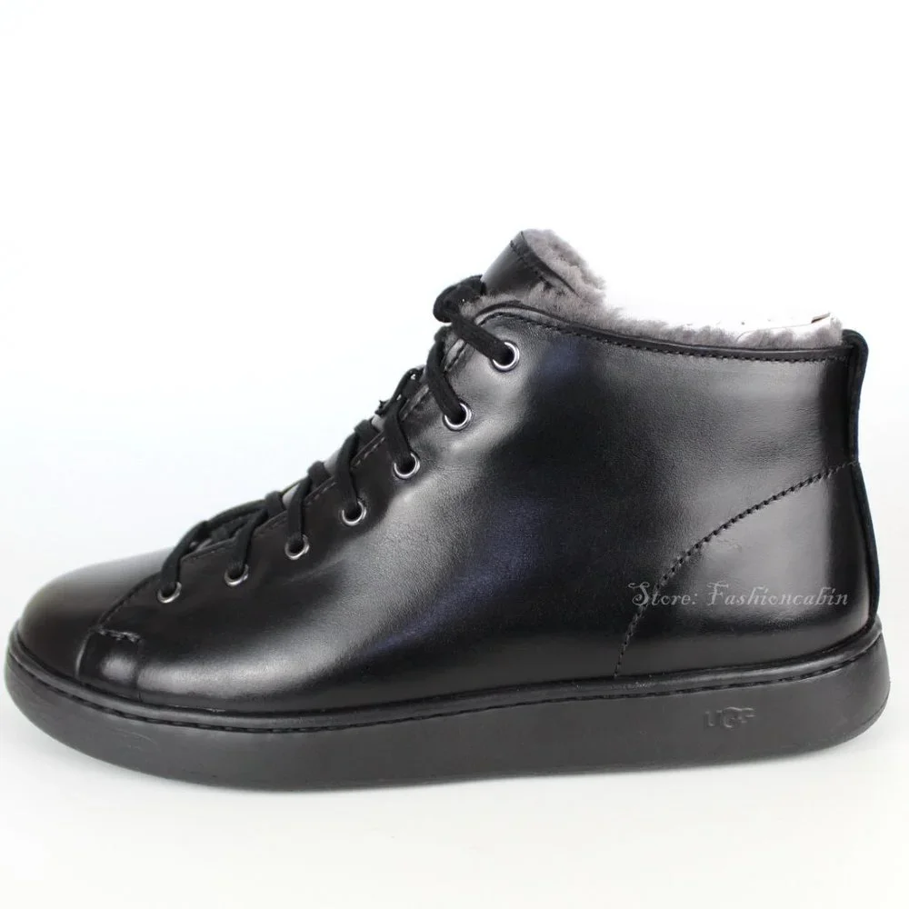 New Men's UGG Lining Leather Sneaker Boots, Black, US 9